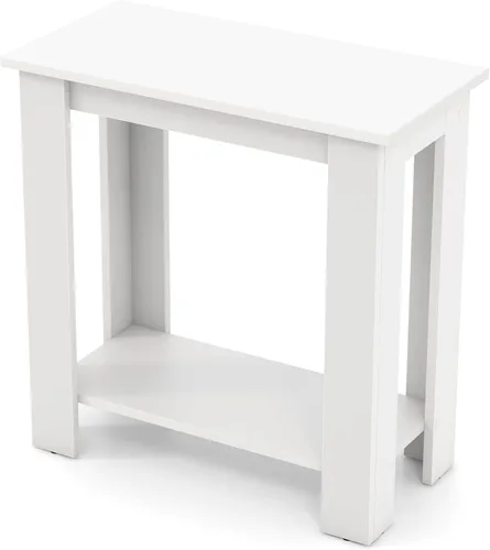Vista 11 de Giantex Narrow End Table, 2-Tier Side Table with Open Storage Shelf, Retro Wood Sofa Table Bedside Tables for Small Spaces, Slim Nightstand for