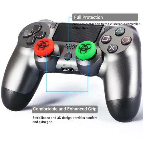 Vista 2 de Playrealm Soft Rubber Silicone 3D Texture Thumb Grip Cover x 4 for PS5, PS4, Xbox Series XS, Xbox One, Switch PRO Controller(BioH Red Green Pack)