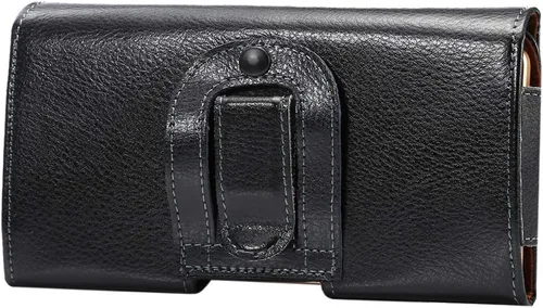 Vista 2 de Funda horizontal de cuero genuino para teléfono celular Samsung S10e, S9, S8, S7, S6 Edge, A40, A41, A5, J2 Core (2020), trabilla para cinturón
