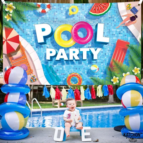 Vista 7 de KatchOn, Fondo extragrande para fiesta en la piscina, 72 x 44 pulgadas, pancarta de fiesta en la piscina para decoraciones de fiesta de piscina