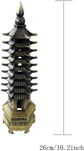 Vista 2 de Torre Wenchang de aleación de 10 pulgadas, pagoda antigua de nueve niveles para educación, crecimiento profesional y empresarial/decoración