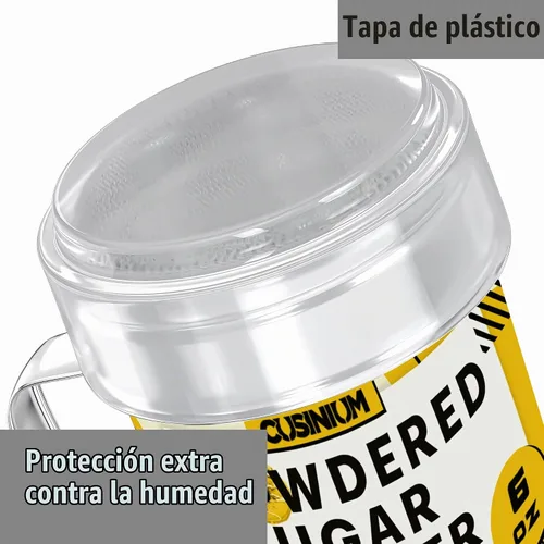 Vista 4 de CUSINIUM Mini agitador de azúcar en polvo de 6 onzas con asa, malla fina, con tapa de plástico, paquete de 2