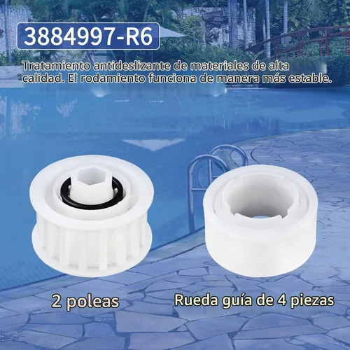 Vista 3 de 3884997-R6 4 ruedas guía y 2 engranajes de polea compatibles con Maytronics 4 ruedas guía con 2 engranajes de polea para Nautilus CC