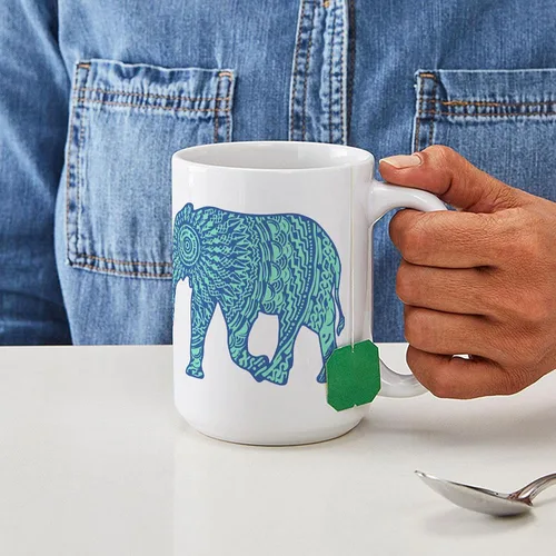 Vista 7 de CafePress Blue Elephant - Taza de café de cerámica de 15 oz (15.0 fl oz)