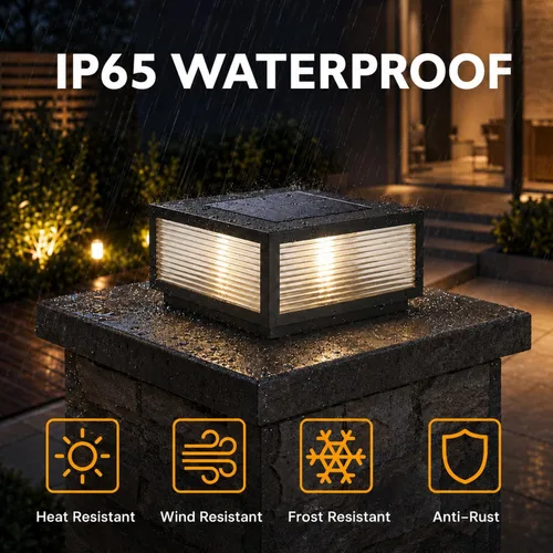 Vista 3 de Luces solares para postes al aire libre, de lujo, modernas, con tapa de poste solar, luz de columna de cubierta de valla con IP65, luces de pilar