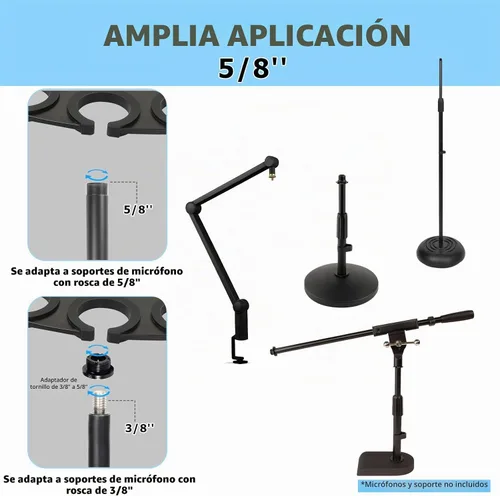 Vista 4 de Soporte de micrófono múltiple para micrófonos con cable e inalámbricos, organiza hasta 7 micrófonos, aluminio, negro