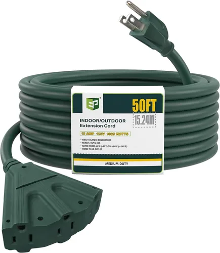 Vista 25 de EP Cable de extensión para exteriores de 6 pies, 16/3 SJTW, 3 tomas de corriente eléctrica, negro Enchufe a tierra de 3 puntas, para luces