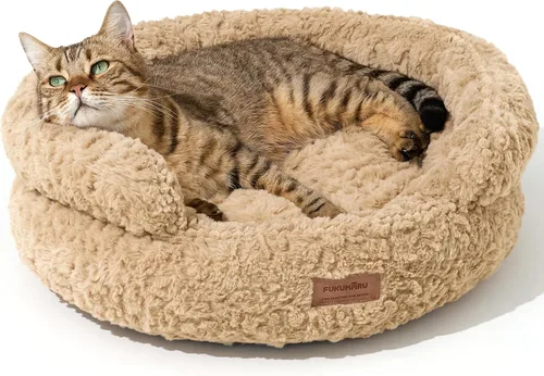 Vista 11 de FUKUMARU Cama para gatos de interior, cama para perros pequeños, lavable Marrón