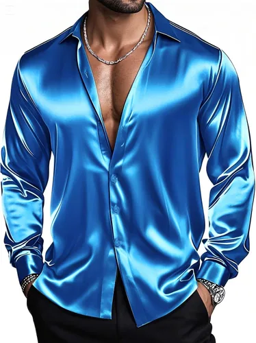 Vista 17 de Barry.Wang Camisas de discoteca de los años 70 para hombre, camisas beige B