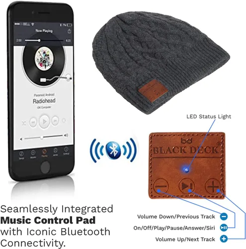 Vista 3 de Gorro Bluetooth unisex con auriculares estéreo inalámbricos compatible con todos los dispositivos Bluetooth