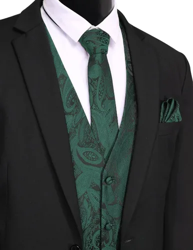 Vista 2 de COOFANDY Conjunto de 3 piezas de chaleco de cachemira para hombre, chaleco formal, chaleco esmoquin con bolsillo cuadrado