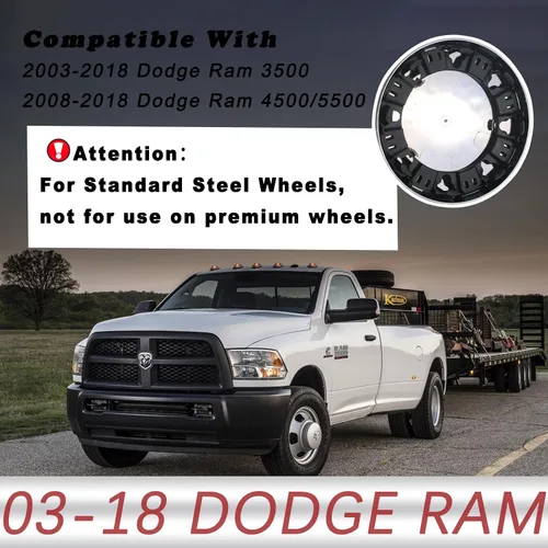 Vista 3 de TQPONLY Tapa central cromada de doble rueda delantera Compatible con accesorios Dodge Ram 3500 2003-2017 Ruedas dobles de 1 tonelada de 17