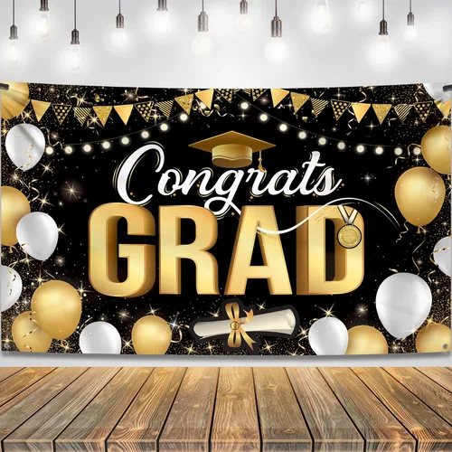 Vista 23 de KatchOn, XtraLarge We are So Proud of You Banner – 72 x 44 pulgadas Fondo de graduación negro y dorado 2026 para decoraciones de graduación 2026