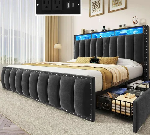 Vista 15 de YITAHOME Queen Size Bed Frame with 4 Storage Drawers and RGB LED Lights Negro