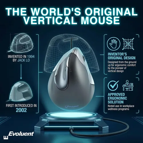 Vista 5 de Evoluent VerticalMouse 4 (modelo # VM4R) mouse de tamaño estándar para diestros (alimentación USB)