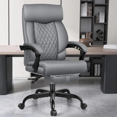 Vista 15 de Silla ejecutiva de oficina de respaldo alto - Escritorio ergonómico para computadora con función de balanceo, de cuero para gerencia