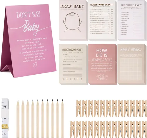 Vista 10 de Juego de 150 tarjetas de juegos de baby shower, 6 juegos divertidos que incluyen bingo, Don't Say Baby, Price is Right y más, perfecto para hasta 25
