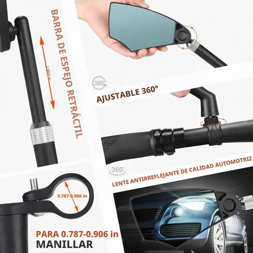 Vista 3 de WEST BIKING Espejo de bicicleta antideslumbrante para manillar - Espejo retrovisor de bicicleta con lente retráctil y ajustable de 360 °, espejo