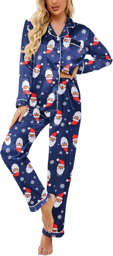 Vista 7 de Ekouaer - Conjunto de pijama de satén de seda clásico con botones para mujer, de manga larga Verde militar