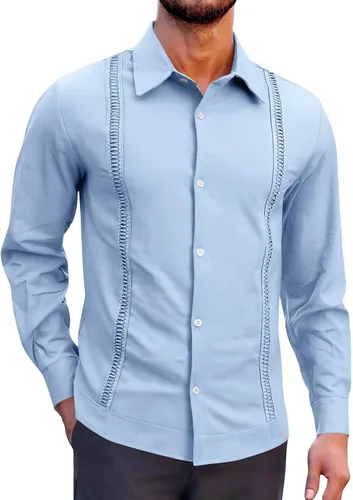 Vista 14 de Camisas de guayabera cubana para hombre, manga corta, sin doblar, con botones, color sólido, camisas de boda para trabajo, camisas casuales