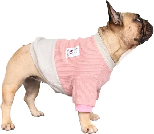 Vista 13 de iChoue - Ropa para mascotas, suéter de cuello alto de invierno para perros con cuello tortuga para Bulldog inglés, Boston Terrier, abrigo de pana