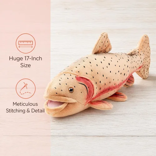 Vista 4 de Peluches realistas de peces de trucha arco iris, 17 pulgadas, marrón, regalo para niños