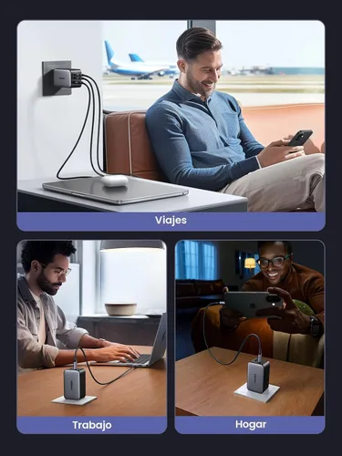 Vista 5 de UGREEN Nexode Cargador de pared GaN USB C de 65W, adaptador de corriente compacto plegable de 3 puertos y carga rápida para iPhone serie 17/16/15