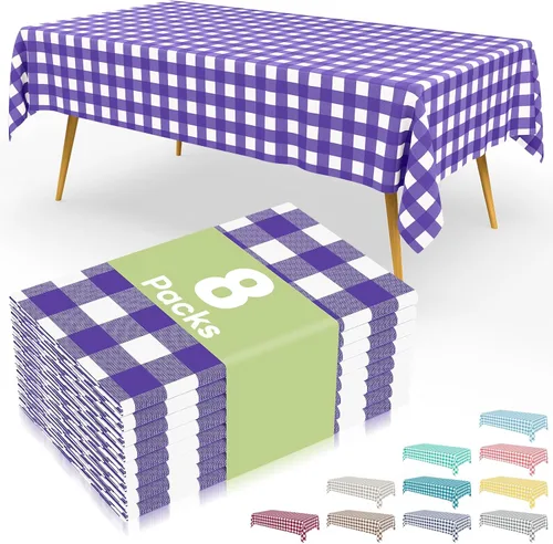 Vista 72 de Smiry 8 paquetes de manteles desechables Gingham, 54 x 108 pulgadas, manteles de plástico impermeables rectangulares en diseño a cuadros