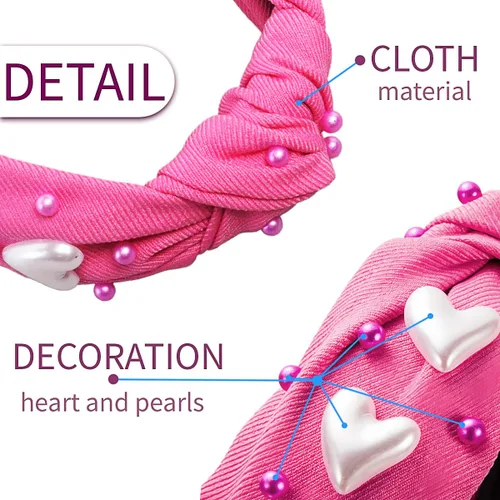 Vista 2 de Doneace Diadema de diamantes de imitación para el día de San Valentín para mujeres y niñas, diadema anudada con corazón blanco, linda moda rosa