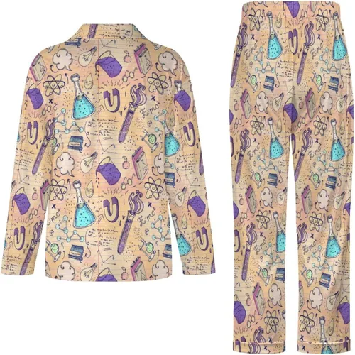 Vista 4 de Science Lab Objects Doodle - Conjunto de pijama de manga larga para mujer, ropa de dormir suave