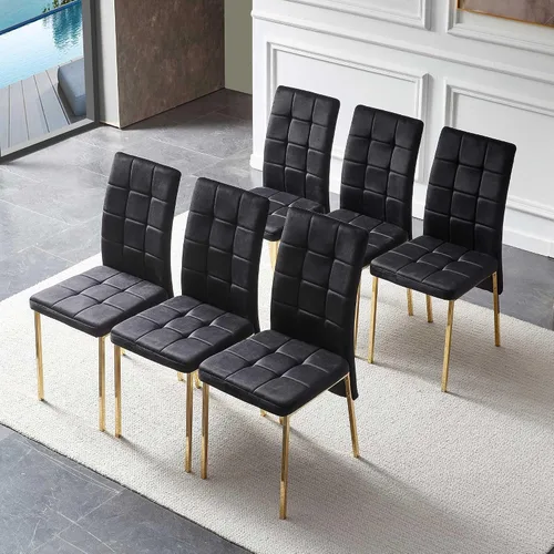 Vista 9 de Howtek Juego de mesa de comedor rectangular para 4, moderno de mediados de siglo con 4 sillas de cocina de terciopelo tapizado negro, juego de mesa