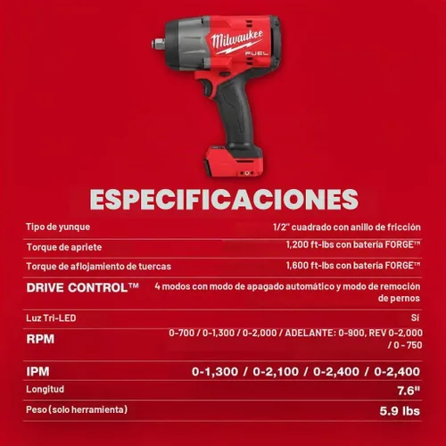 Vista 7 de Milwaukee Electric - M18 Fuel 1/2 Pulgadas de Alto Torque Llave de Impacto con Fricción