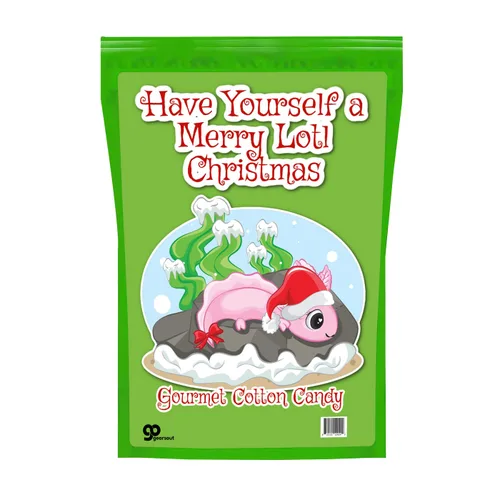 Vista 7 de Merry Lotl - Caramelo de algodón de Navidad – Regalos navideños para niños – Regalos para amantes de los ajolotes – Cesta de comida de Navidad
