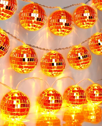 Vista 10 de AceList Tira de luces de bola de discoteca de 20 LED de 9.8 pies, funciona con pilas y enchufe USB, luz de bola de discoteca negra para decoración