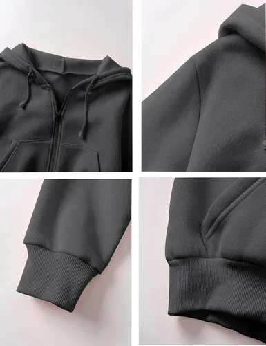 Vista 7 de PUWEI Chaqueta corta con capucha y cordón para mujer, casual, con cremallera, con bolsillos