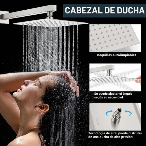 Vista 3 de Aolemi Sistema de ducha tipo lluvia de 12 pulgadas, cabezal de ducha cepillado Nikcel Combo Set con ducha de mano válvula de montaje en pared grifo