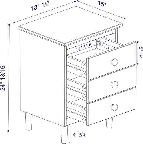 Vista 3 de Walker Edison Myron Modern - Juego de 2 mesitas de noche de madera maciza de 3 cajones, 2 unidades, color caramelo Blanco