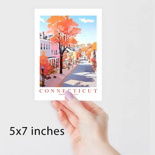 Vista 8 de ColorAndFlair Connecticut Travel Print Constitution State Souvenir CT Naturaleza, rosa, naranja, verde azulado, arte de pared, póster de paisaje