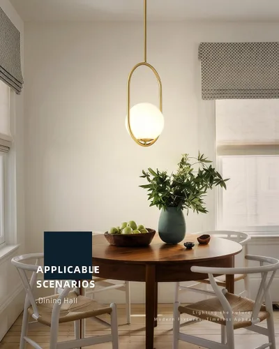 Vista 2 de Lámparas colgantes doradas – Iluminación colgante de 1 luz para isla de cocina con vidrio blanco lechoso – Lámparas colgantes vintage – Luces