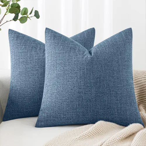 Vista 16 de MIULEE - Paquete de 2 fundas de almohada decorativas de lino de arpillera costera, estilo granja, para sofá, coche, sillón, dormitorio, sala de Azul