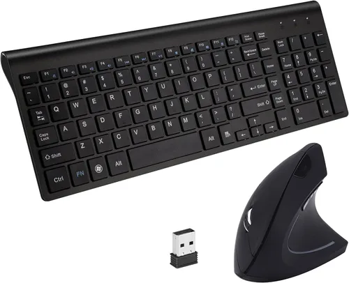Vista 8 de Fonicer Ratón ergonómico vertical inalámbrico de 2.4 GHz y teclado Combo tamaño portátil ultrafino para PC, computadora de escritorio, laptop, Mac