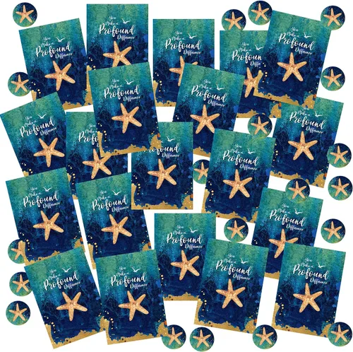Vista 3 de Smiling Wisdom - 20 regalos de historia de estrellas de mar a granel - Tarjetas de apreciación de You Make a Profound Difference e imán redondo
