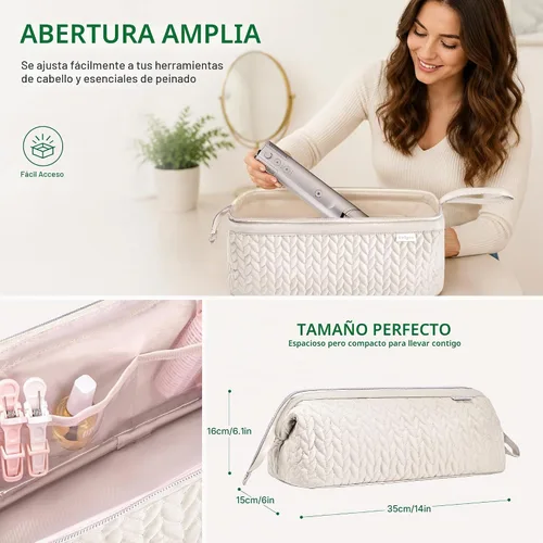 Vista 3 de KarSyon Shark Flex Style Funda para Dyson Airwrap cepillo secador de pelo Revlon herramientas para el cabello, bolsa de viaje, estuche de Beige