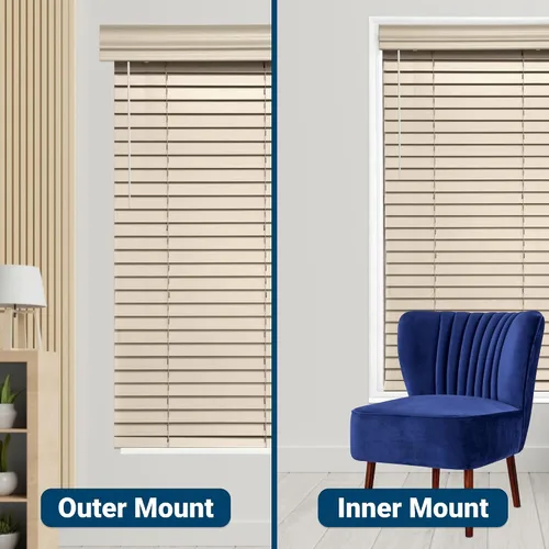 Vista 8 de TailorView Cortinas de ventana horizontales de madera personalizables sin cordón - Paletas de 2 pulgadas - Alabastro - Montaje interior o exterior.