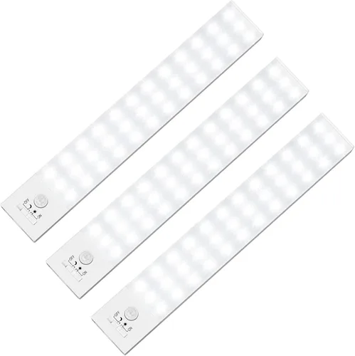 Vista 10 de Alivation 36 luces LED para armario con sensor de movimiento, funciona con pilas, iluminación debajo del gabinete, luz con sensor de movimiento