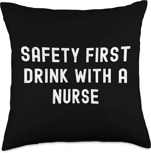 Vista 5 de Safety First Drink With A Nurse Almohada de tiro 16x16, multicolor