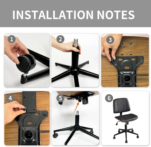 Vista 5 de Silla de escritorio de oficina con ruedas sin brazos, silla de computadora Negro