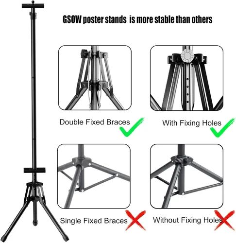 Vista 2 de Soportes de póster para pantalla doble, altura ajustable de hasta 80 pulgadas