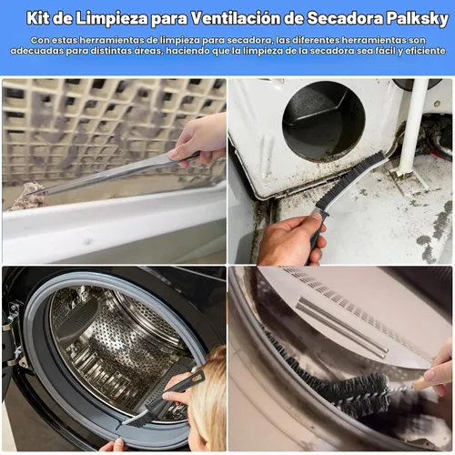 Vista 7 de Kit de limpiador de ventilación para secadora Palksky, herramienta de limpieza para secadora de 3 piezas - cepillo flexible de limpieza