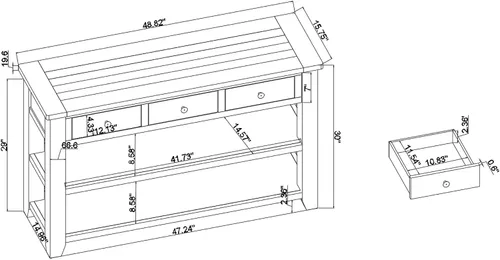 Vista 2 de RuiSiSi Mesa consola de 48 pulgadas con 3 cajones y 2 estantes, mesa de sofá de madera de granja para sala de estar, entrada, pasillo, color blanco